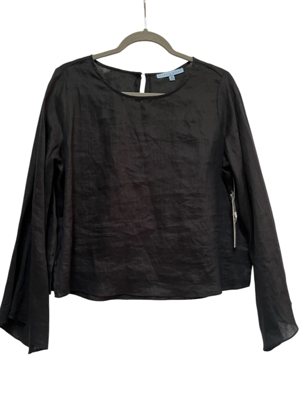Antonio Melani 100% Linen Black Bell Sleeve Top size M NWT